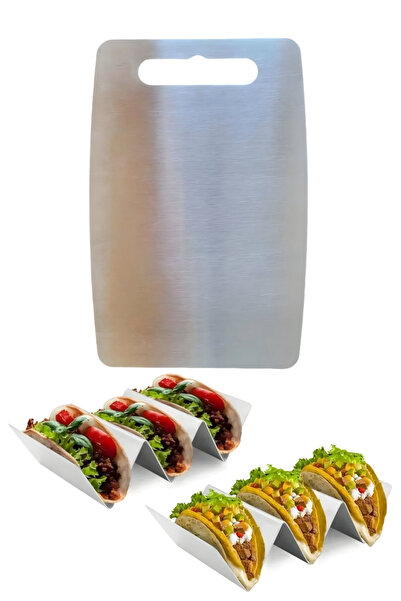 Homerest 3 Adet Lüks Paslanmaz Çelik Kesme Tahtası ve Sunum Seti, Antibakteri...