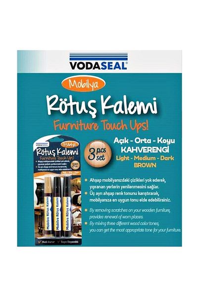 Vodaseal مجموعة من 3 أقلام لمس للأثاث بلون القهوة الفاتحة والمتوسطة والداكنة