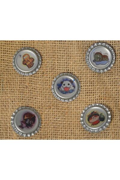 FanomCraft Lol Karakterleri - Vintage Gazoz Kapağı Rozet 5'li Set