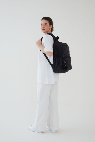 Rosso Collina Unisex Black Waterproof Crinkle Fabric Daily Backpack Travel and School Bag BERGAMO