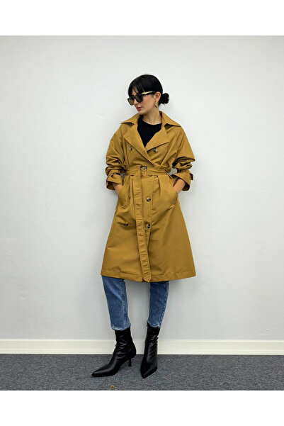 deqfashion Taba Düğme Detaylı Astarsız Reglan Kol Oversize Trençkot