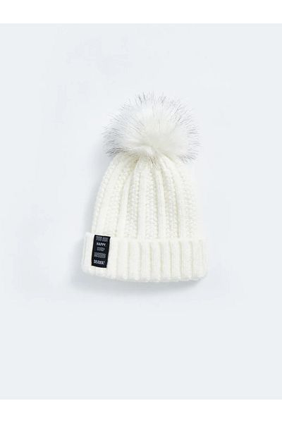 LC Waikiki Lcw Accessories - Ecru Girl's Beret with Pompom Detail