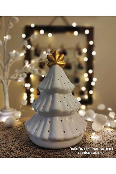 hobimekan Seramik Çam Ağacı Yılbaşı Noel Mumluk Biblo Obje