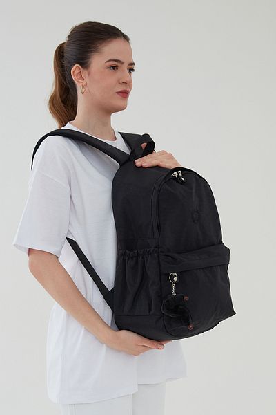 Rosso Collina Unisex Black Waterproof Crinkle Fabric Daily Backpack Travel and School Bag BERGAMO