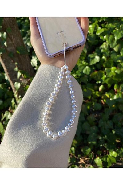 Stoneday White Trapezoid Pearl White Sand Bead Phone Strap Ornament Accessory Charm