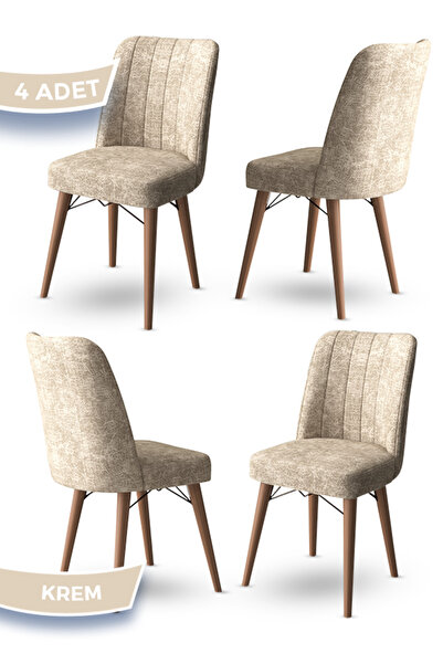 odrina Tezun Serisi 4 Adet Krem Mutfak Sandalyesi 1. Sınıf Kumaş Pinotex Ayak...