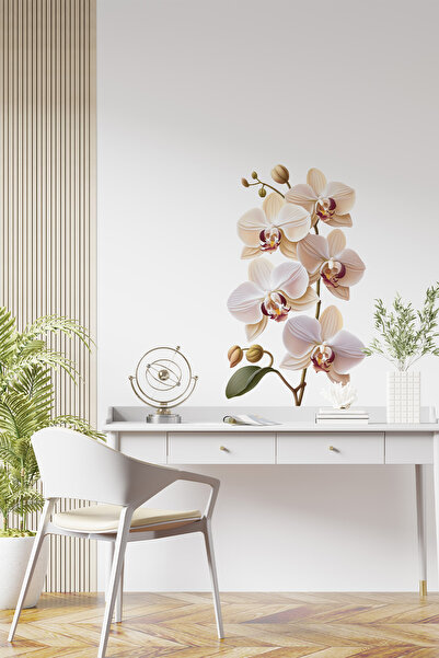 Plustablo Orkide Çiçeği Duvar Stickeri | Oturma Odası Duvar Stickeri | Çiçekl...