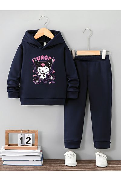 Let's Wear Компактен суичър и анцуг Kuromi Premium 3 за момичета - Спортен комплект от 2 части