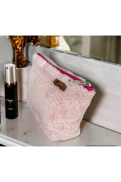 LİFENES Pink Plush Teddy Makeup Bag