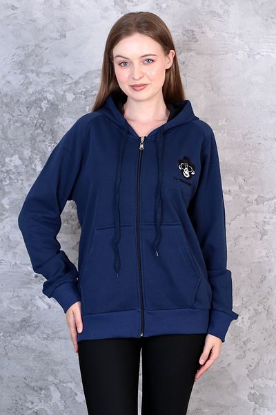 technomonkey Navy Blue Embroidered Unisex Oversize Hooded Cardigan - 3 Thread Raster Zippered
