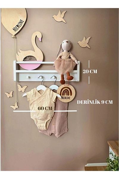 emta tasarım 60 cm White Shelf Hanger 1St Grade Pine Wood Montessori Bookcase Accessory