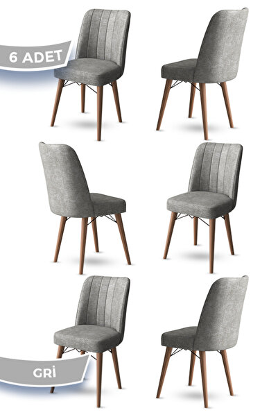 odrina Tezun Serisi 6 Adet Gri Mutfak Sandalyesi 1. Sınıf Kumaş Pinotex Ayakl...