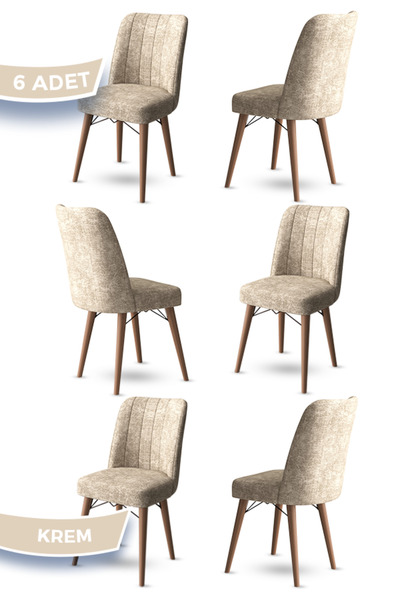 odrina Tezun Serisi 6 Adet Krem Mutfak Sandalyesi 1. Sınıf Kumaş Pinotex Ayak...