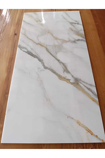 GÜÇLÜ 30x60cm Sarı-Gri Mermer Desenli Yapışkanlı Seramik Desen Mutfak Banyo Wc Pvc Duvar Kaplama Paneli
