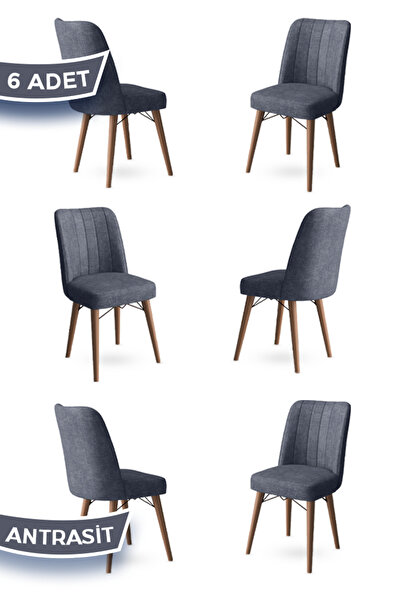 odrina Tezun Serisi 6 Adet Antrasit Mutfak Sandalyesi 1. Sınıf Kumaş Pinotex Ayaklı Sandalye