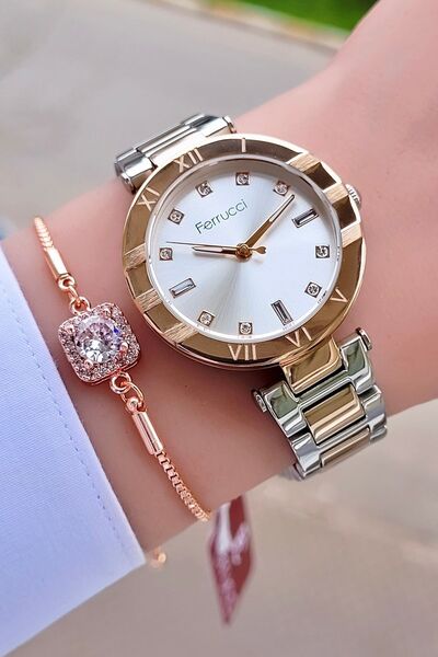 Ferrucci Rose Silver Color Women's Wristwatch and Bracelet