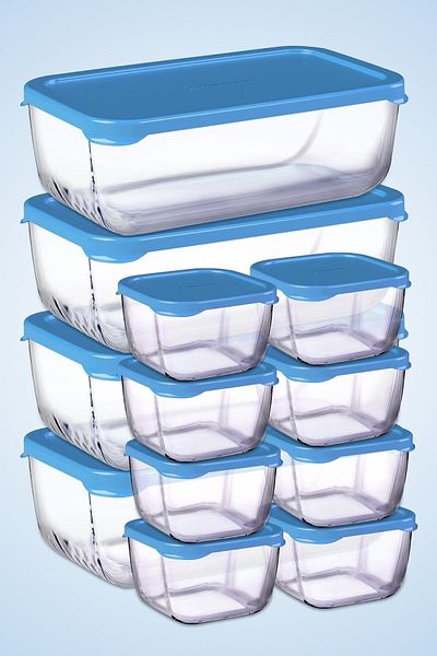 Paşabahçe 12 Pieces Snowbox Blue Storage Container Set with Lid / 4 Large 8 Small / Special Set