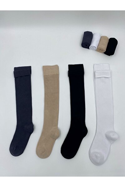 izaycollection 4 ' Adet Pamuklu Dikişsiz Dizde Penye Bot,çizme Çorap