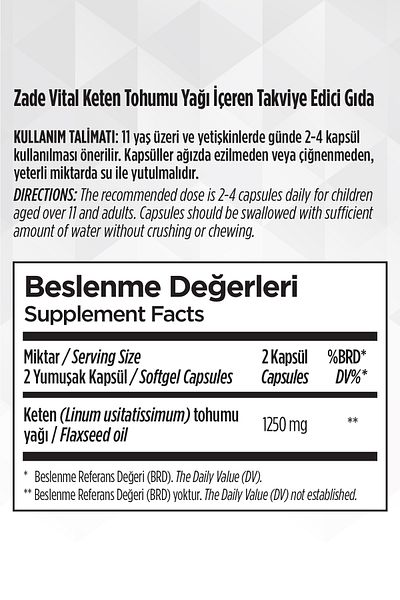 Zade Vital 1250 Mg Flaxseed Oil - 60 Capsules