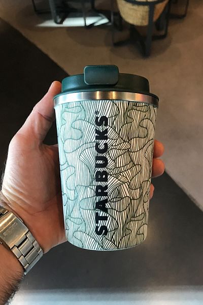 Starbucks Line Patterned Green-white Steel Thermos 355ml