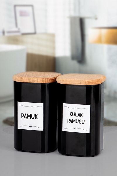 Lizzy Black Acrylic 2-Piece Cotton Bud and Cotton Jar Set