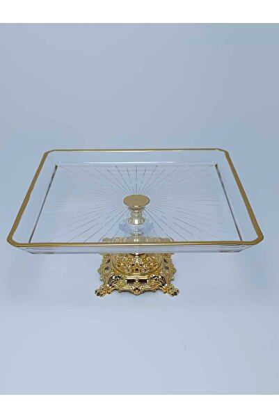 PARILTI HOME COLLECTİON حامل عرض زجاجي مربع فاخر - ساق معدنية