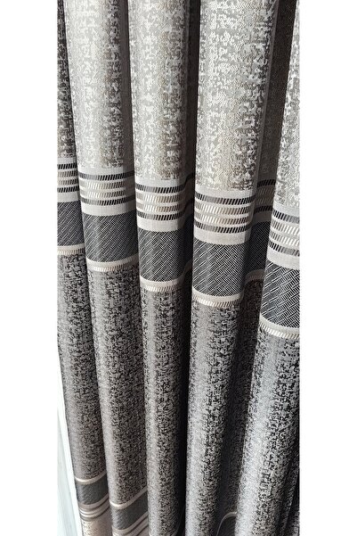 Yuka Curtain Grey Mink Board Backdrop - Anthracite Stripe, Single Wing, Close Pleated Jacquard Glossy
