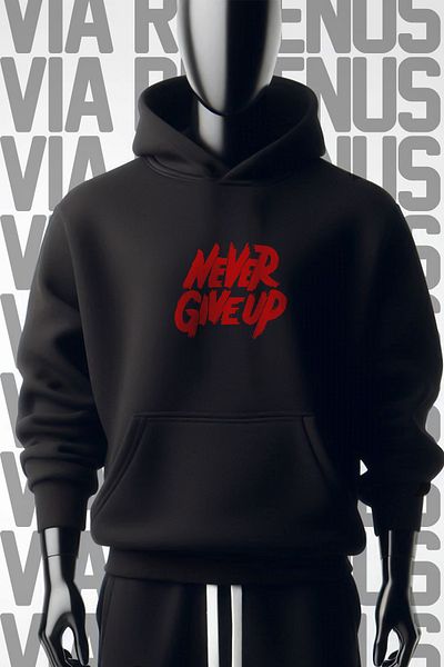Vordevia Never Give Up 3 Thread Wide Fit - Μπλούζα με μαύρη κουκούλα με στάμπα μπροστά και πίσω