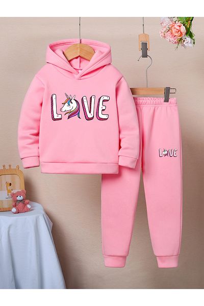 Let's Wear Комплект от компактен суитшърт и анцуг Love Girls Premium от трета прежда - 2 части спортен костюм