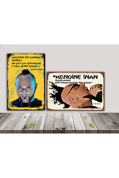 Hayko Cepkin Words Themed 2 Pieces 20 x 30 cm MDF Wood Wall Table