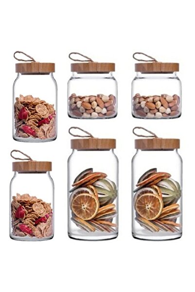 Paşabahçe Woody Bamboo Jar Set with Lid 6 Pieces 12 Pieces