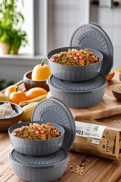 Open Home Concept 4 Pieces Round Storage Container Set with Lid - Bowl Microwave & Freezer Compatible 4 Lt Anthracite