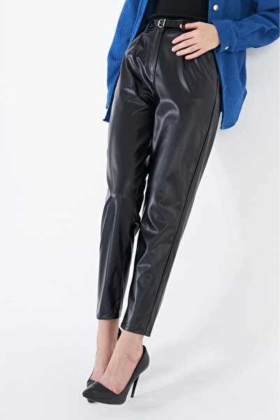 MISSY WINGS Kadın Siyah Yumuşak Deri Pantolon