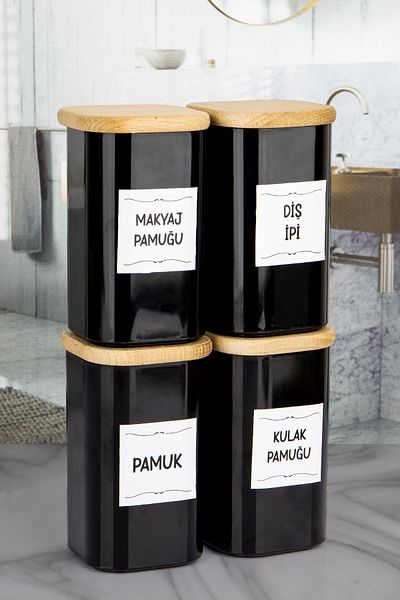 Lizzy Black Ear Cotton Set of 4 - Cotton, Make-Up, Acrylic Floss Jar