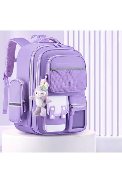 RKY SERENITY Design elegant - Rucsac de școală cu 7 compartimente cu suport pentru spate și accesorii