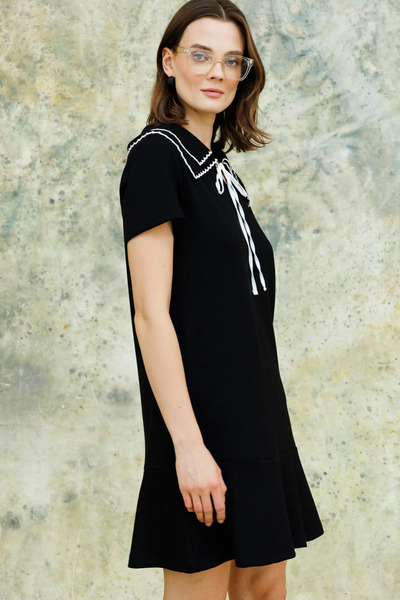 On Fashion kadın Yakası Bağcık Detaylı Elbise-Siyah