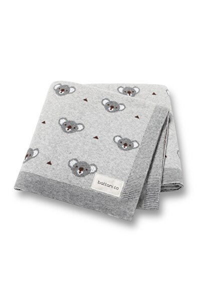 Battani.Co Kız Ve Erkek Bebek Için Triko Örgü Bebek Battaniyesi Gri Koala 90c...