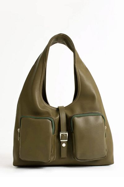 MILANOFOX Estrada Khaki Women's Shoulder Bag with Two Front Pockets and Magnet Closure