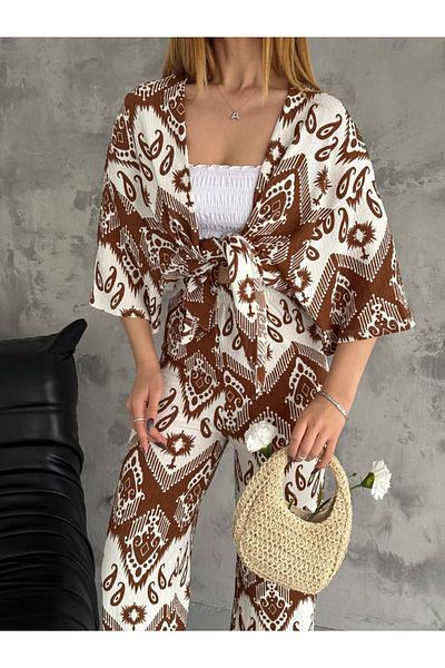 Butik Beyza Σετ καλοκαιρινό κιμονό με μοτίβο Lycra Wrap Fabric