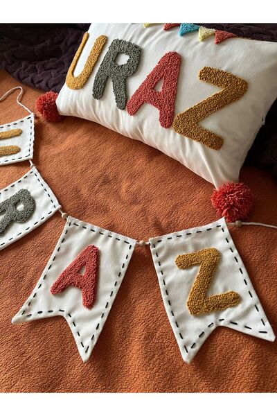 punch passion Punch Işlemeli Isimli Flama Ve Takı Yastığı Takımı,bebek Hediye...