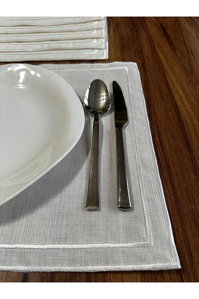 NURHAN HOME COLLECTION Ecru Embroidered 12 Piece Set American Serving and Cocktail Presentation Napkin