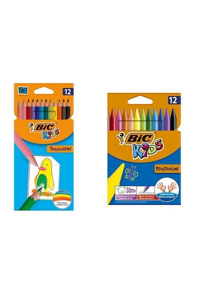 Bic Tropicolors Dry Paint 12 Li + Plastidecor Erasable Pastel Paint that Does Not Contaminate Hands 12 Li