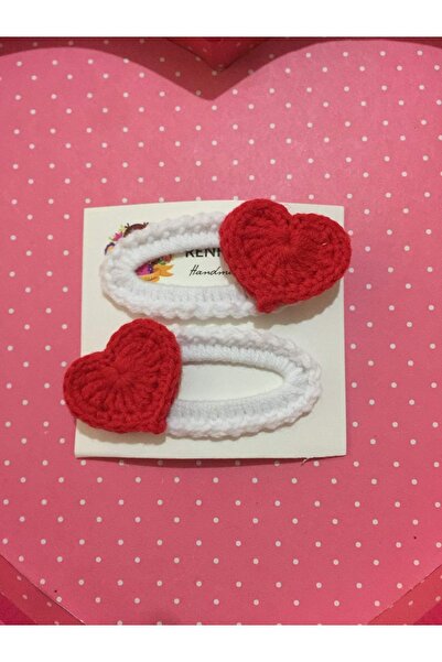 6cm Çıt Çıtlı El Örgüsü Renkler beyaz kırmızı Kalpli Toka