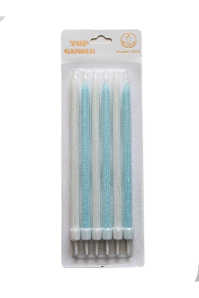 parti pera Mavi Beyaz Simli Uzun Pasta Mumu Doğum Günü Pasta Mumu