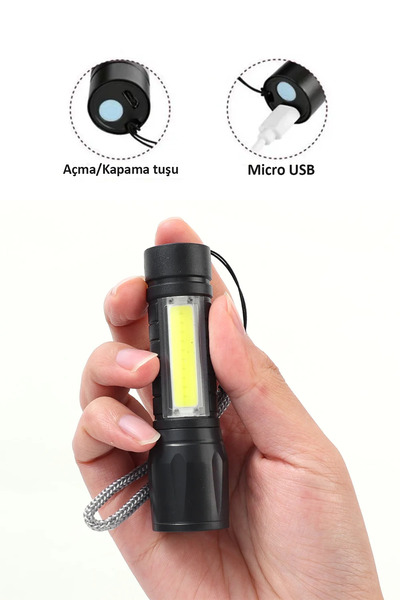 Soillium Ultra Güçlü 5w Usb Şarjlı El Feneri 2500 Lümen Cob Led Kamp Feneri