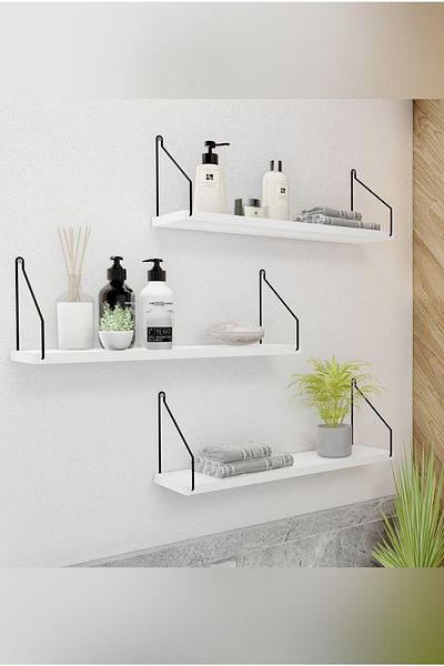 Catchme Nordic Bookcase Wall Shelf Kitchen Bathroom Living Room Set of 3 15X55 cm