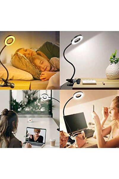 HANGAST Mandallı Akrobatik Led Çalışma Okuma Işığı Ayarlanabilir 3 Renk Işık Siyah Masa Gece Lambası