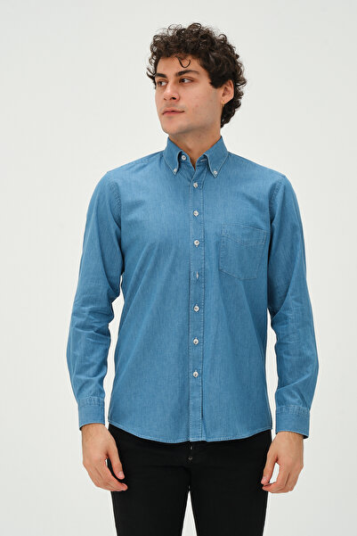 PSY Erkek A.Mavi Denim Regular Fit Uzun Kol Gömlek