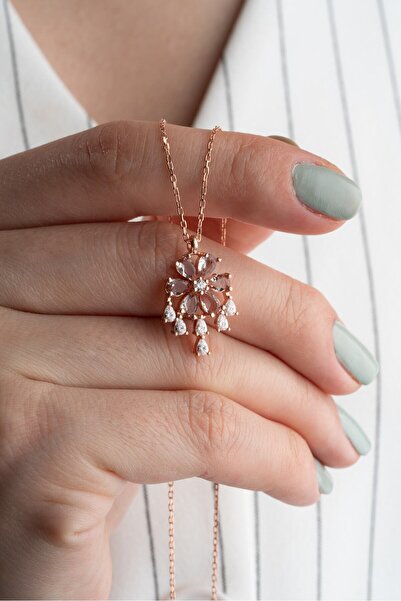 Silvano Jewelry 925 Ayar Gümüş Taşlı Lotus Çiçeği Kolye