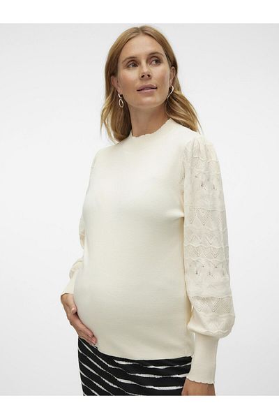 Vero Moda Maternity Gestricktes Oberteil Normal geschnittener, hochgeschlossener Ballonärmel-Pullover